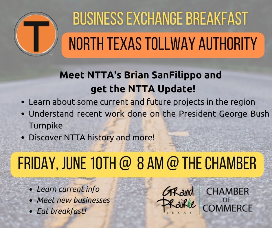 DON'T MISS OUT! Our Business Exchange Breakfast will be held this Friday at 8AM. We will get to hear from the NTTA on current &amp; future projects. Breakfast sponsored by: Outlaws BBQ!