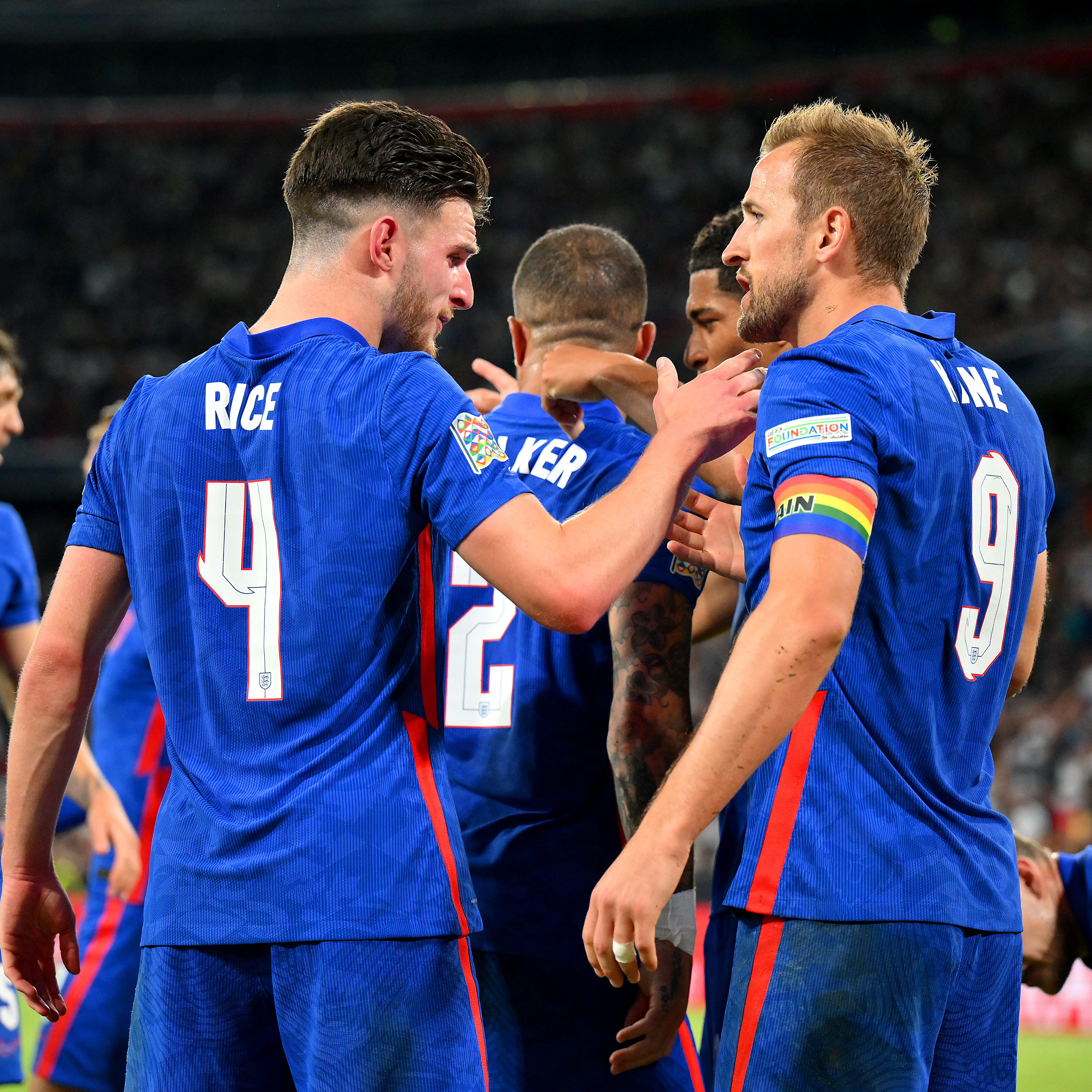 The Three Lions celebrate Harry Kane's late equaliser.