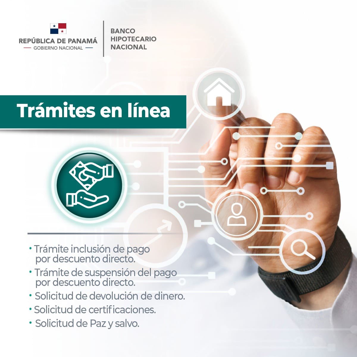 BHNPanama's tweet photo. Realizar tus trámites con el Banco Hipotecario Nacional está al alcance de tus manos con Panamá Digital.
Hazlo desde donde estés, Ingresando a https://t.co/Jsi5J5n8Aj
¡Encuentra el enlace en la biografía de @aigesinnovacion!
#TramiteEnLinea #BancoHipotecarioNacional #BHNPanama https://t.co/Teq4FTUttT