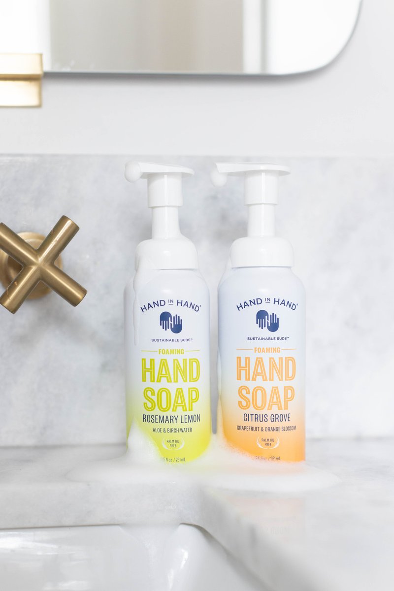 Our NEW Foaming Hand Soaps have officially launched on our website! Visit handinhandsoap.com and get $1 off your first purchase using code NEWFOAMING22 💚🧡 #handinhandsoap #foaminghandsoap #sale