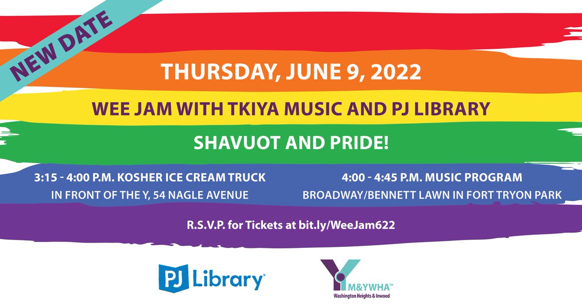 The Y's celebrating Pride and the Jewish holiday of Shavuot with Ice Cream and Music! Register for free tickets at: bit.ly/WeeJam622 

(If there's rain, we'll reschedule and you'll be notified. Also check out ywhi.org)