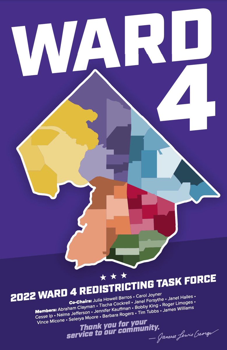 Janeese4DC's tweet photo. Five months later, the Council just finalized new ANC and SMD boundaries for #Ward4! 🗺️

So proud of the great work of our @W4Redistricting Task Force. We were the only Ward whose Task Force Recommendations were approved without any changes from the Council!

#Ward4Redistricting https://t.co/G7s2xm2vY9
