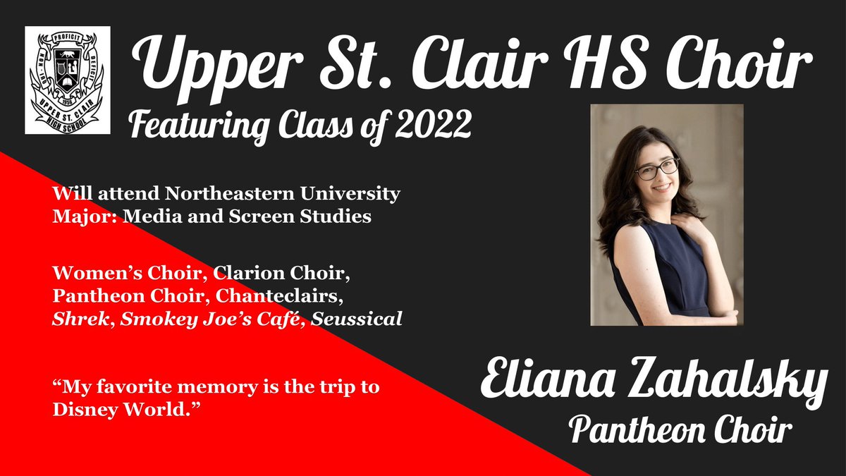 MillieMouse4's tweet photo. Congratulations to our 2022 Upper St. Clair HS Choir Seniors! Congratulations, Eliana! ❤️ #uschschoir https://t.co/77iSNDgAnI