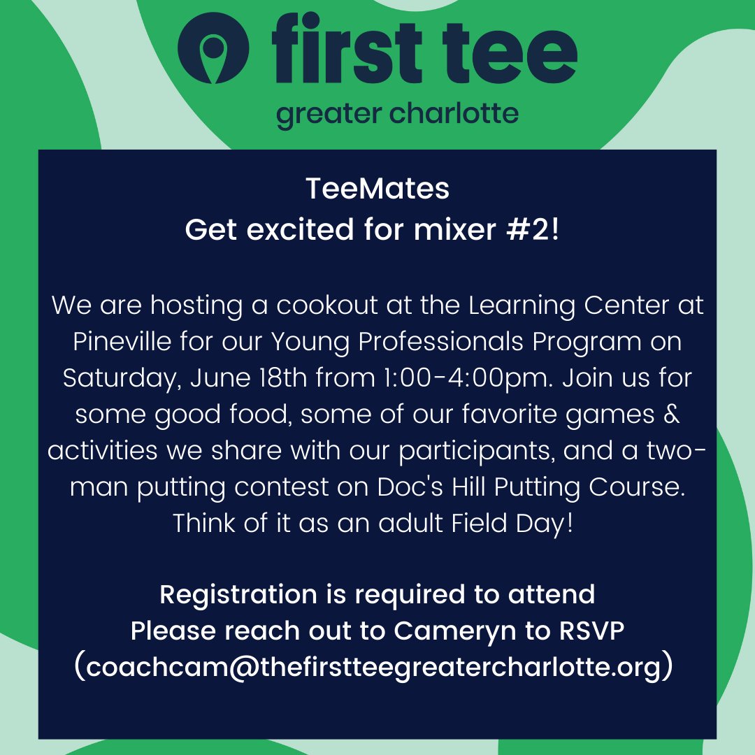 FirstTeeGC's tweet image. If you are between the ages of 21 - 39 and looking for a way to meet and network with other young professionals, join us for our second TeeMates Mixer on Saturday, June 18th! Registration is required to attend, please reach out to Cameryn to RSVP!