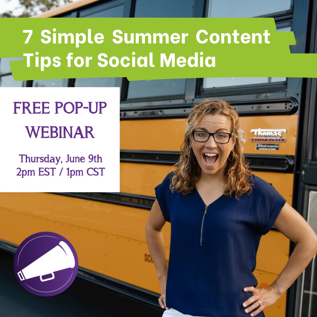 andreagribble's tweet photo. What should you be posting on social media all summer??

Join me for a free pop-up webinar to find out!

Thurs, June 9 at 2pm EST / 1pm CST

No sign-up required! You should have received the link if you're on my newsletter list. Otherwise, DM me &amp; I'll send it to you.

#schoolpr https://t.co/JOS9tkRdqp