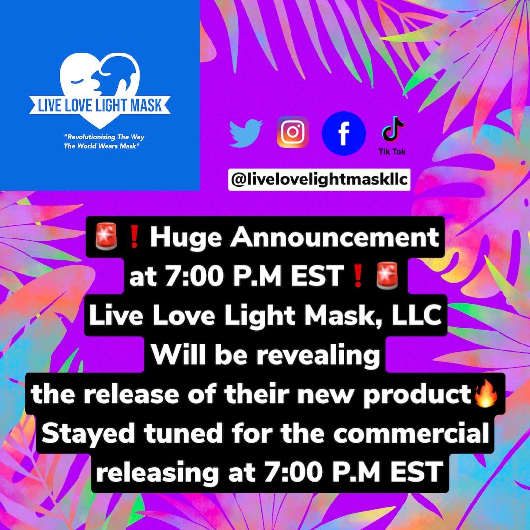 LiveLoveLightM2's tweet photo. Stay tuned for the commercial and new release at 7pm 💙🙌🏾🔥 Follow our instagram (@livelovelightmaskllc) https://t.co/o4OBezTy3k