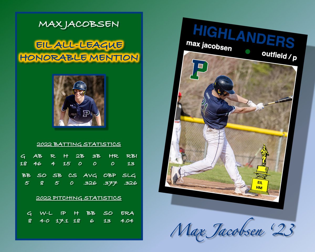 PingreeBase's tweet photo. Max Jacobsen receives EIL Honorable Mention and was a major contributor at the plate and on the mound this spring! #BoysofPing ⚾️ https://t.co/CjBueDZhdN
