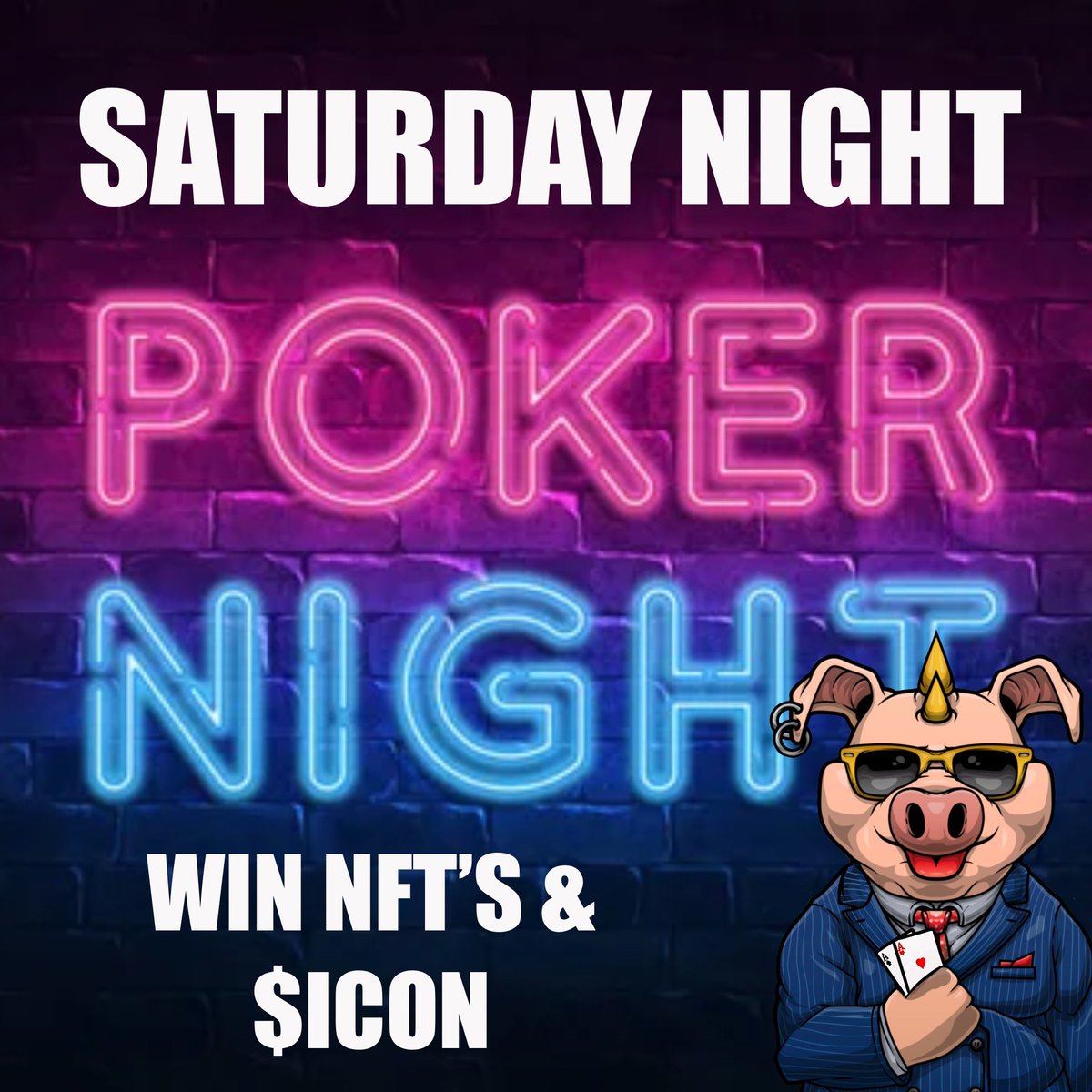 GoNP_NFT's tweet photo. Lets Go Ya Filthy Pigs!!!!!
Our 1st of many weekly In House Game Nights will start this Saturday
Piggy Poker Night
Join Our Discord https://t.co/PYUXmp9ztt and head to piggy poker channel for poker registration
1st, 2nd & 3rd Prizes of a Nft and $icon to be won. https://t.co/6CzIEUIOcj