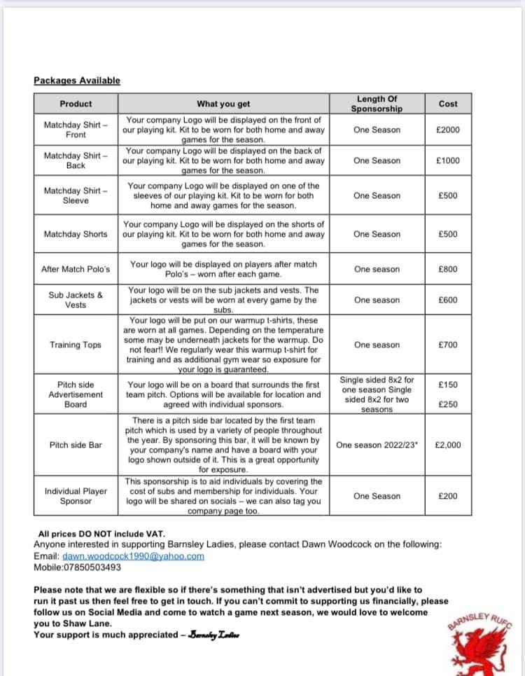 Barnsley ladies has played a huge part in my rugby career and I would really appreciate any sponsors out there looking to sponsor an amazing championship team!

🔺LIKE, RETWEET &amp; TAG🔺

<a href="/BarnsleyLadies/">BarnsleyLadies Rugby</a> <a href="/ChronOnline/">Barnsley Chronicle</a> <a href="/yorkshire_rfu/">YorkshireRFU</a> <a href="/BarnsleyFC/">Barnsley FC</a> <a href="/YorkshireRugby/">Yorkshire Rugby</a> <a href="/BBCLookNorth/">BBC Yorkshire</a>