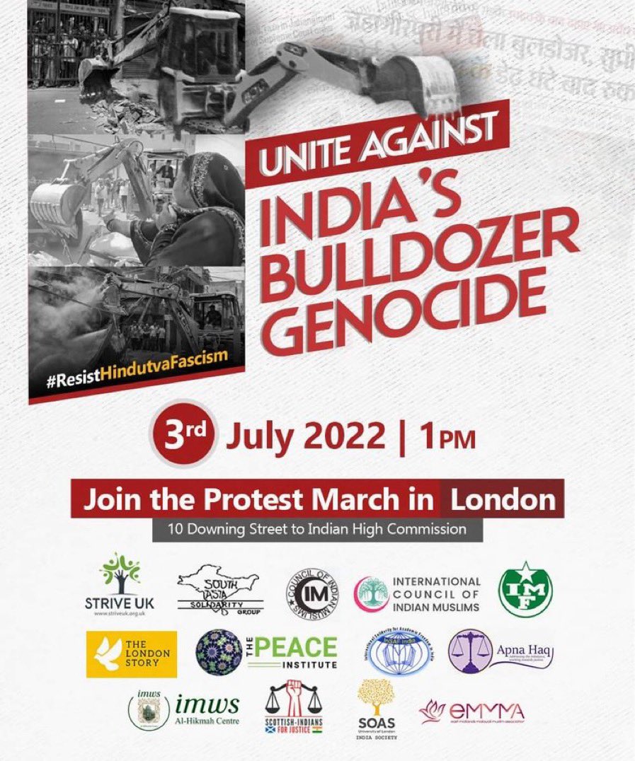 sajournal1's tweet photo. Protest in London against Hindu Extremists Modi Governments persecution of Muslims in India
#BulldozerGenocide #London #إلا_رسول_الله_يا_مودي #الهند #BoycottIndianProducts #Arab #Stopinsulting_ProphetMuhammad https://t.co/xs52p7KBVd