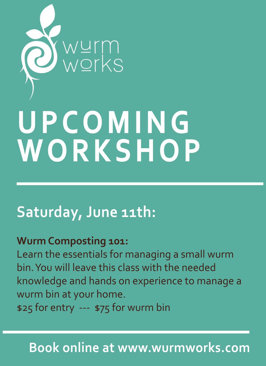 wurmworks's tweet photo. #workshop this weekend in #Jacksonms! Come out to #learn about #worms and you can even take some home with you. Sign up today!
#learningtogether #TheMoreYouKnow #wormfarm #Saturday #addsomegreentoyourlife https://t.co/sITbaSD69V