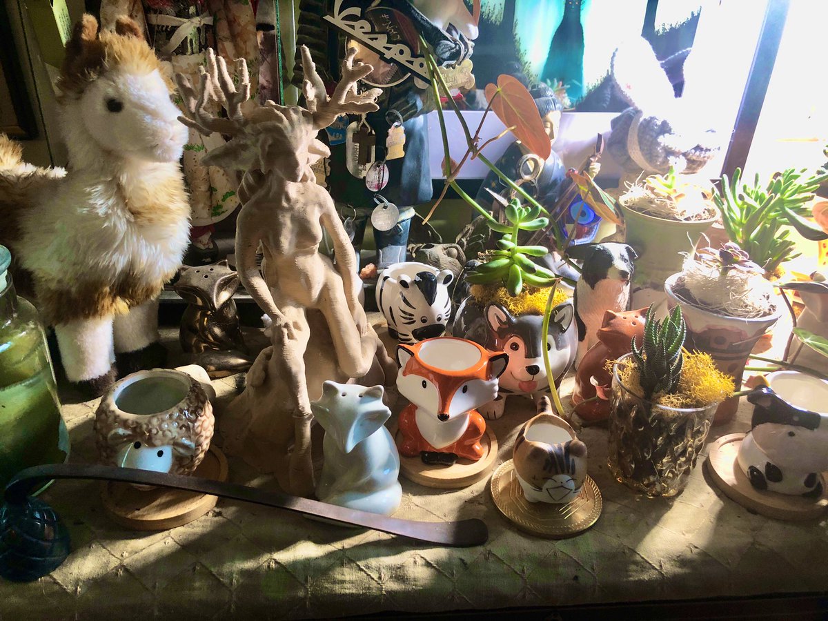 PointRoyalTea's tweet photo. Rearranging my shrine. I have some baby succulents coming so wanted to see how all my tiny animal pots would fit…. https://t.co/Q1TfT5jMr1