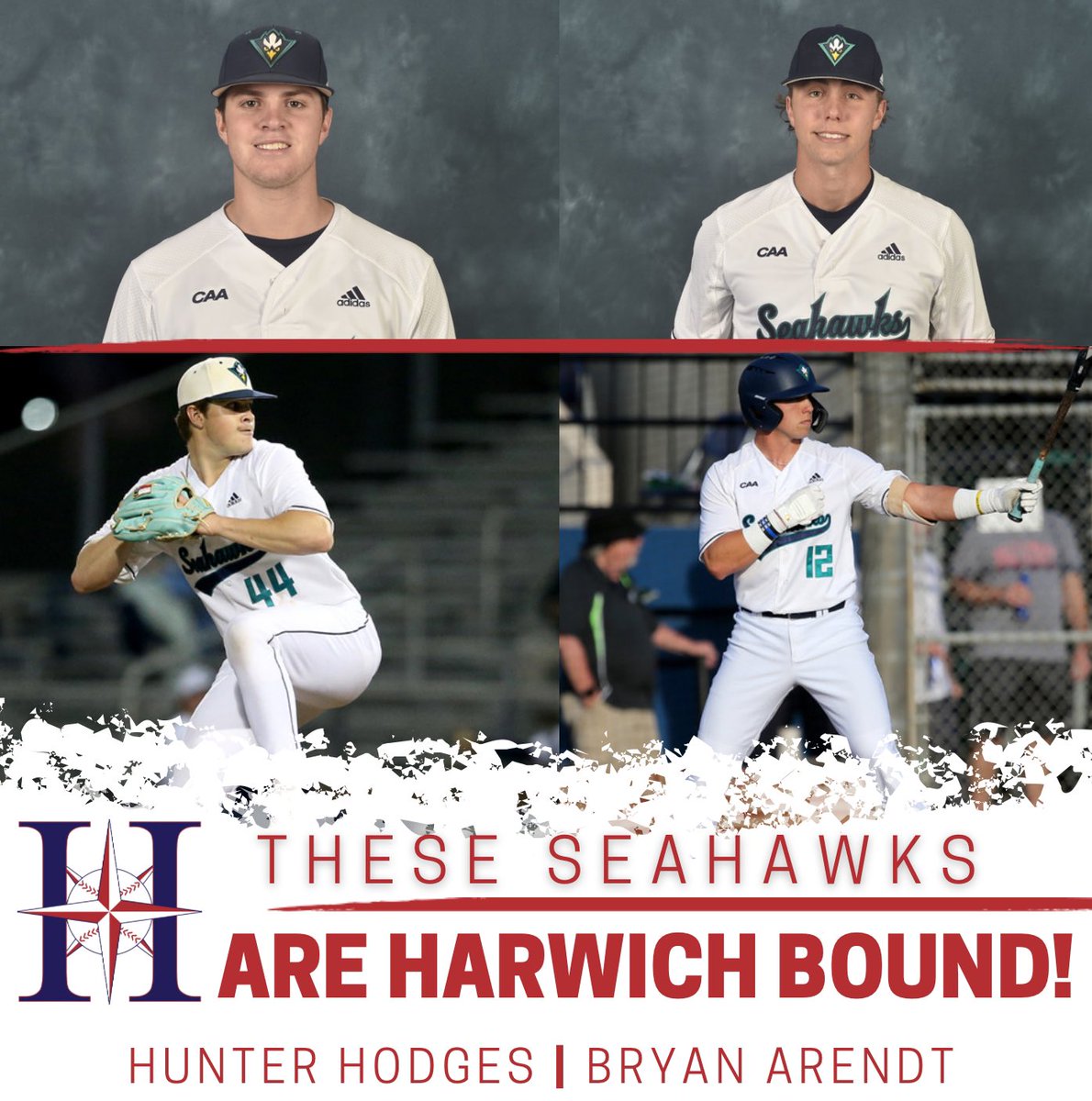 HarwichMariners's tweet photo. The Mariners are excited to welcome Hunter Hodges and Bryan Arendt from @UNCWBaseball 

@bryan_arendt6 The freshman catcher excelled in Colonial Conference play - batting .311 with 9 RBIs 

@hhodges44 appeared in 27 games for UNCW - throwing 30.2 innings, striking out 51 https://t.co/oX3j6tYl6H