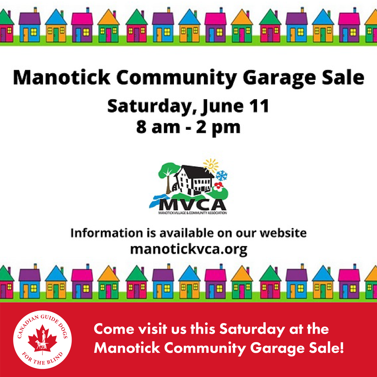 CDNGuideDogs's tweet image. We are thrilled and honoured to be the charity of choice for this years Manotick Community Garage Sale. Please be sure to stop by our table this Saturday from 8am-2pm and meet some #futureguidedogs and scope out some great deals!