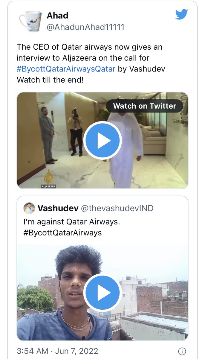 TVTSmedia's tweet photo. The Lallantop ridicules Hindu and praises Muslim Qatar airways CEO. interesting thing is why Air Qatar(Qatar airways) CEO is rattled by simple middle class Hindu’s video and teaching spelling mistake? Why The Lallantop always has anti Hindu bias? #boycottQatarairway still trends! https://t.co/EoGCcAvVpS