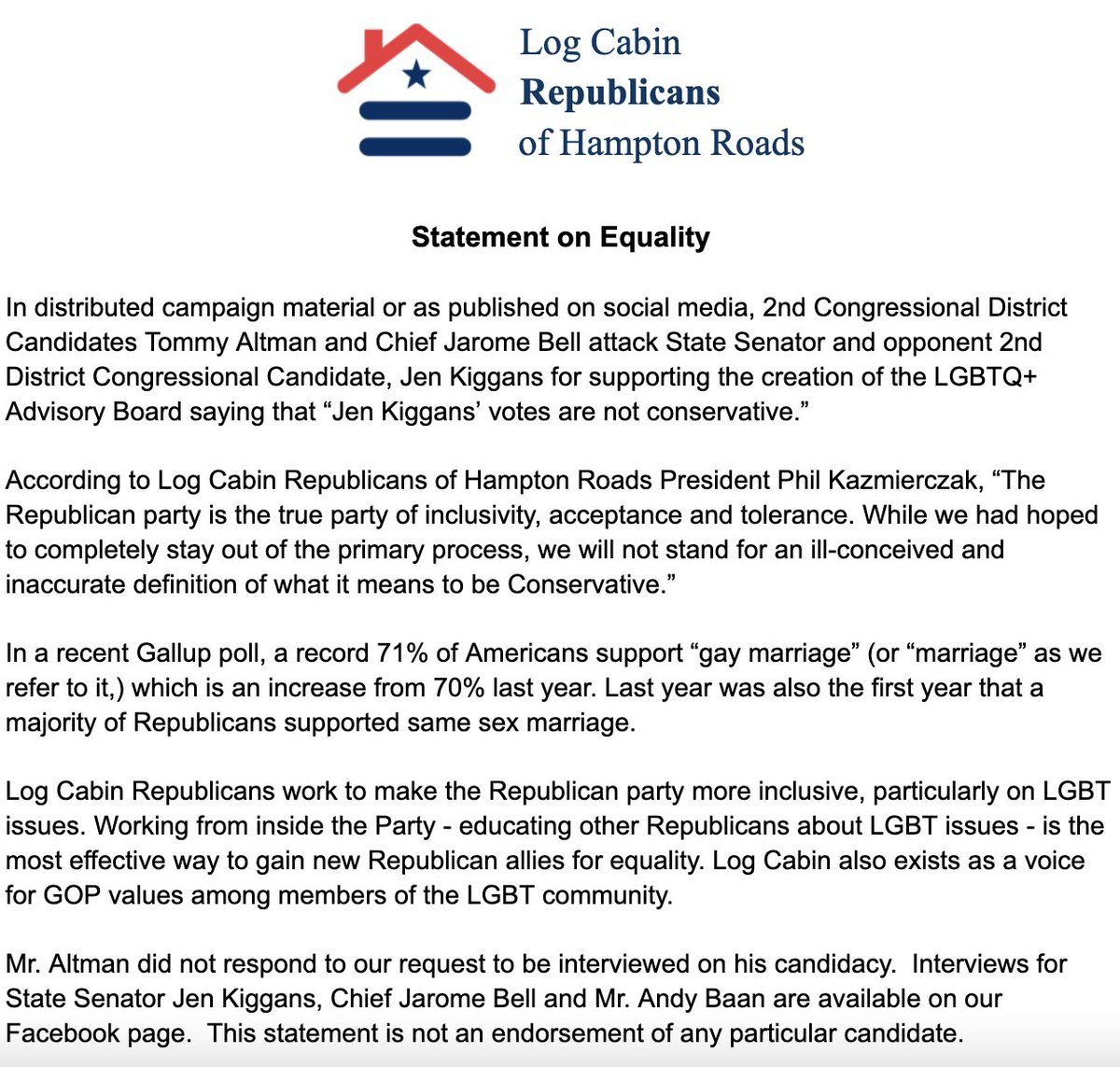 Log Cabin Republicans of Hampton Roads (@lcrhamptonroads) on Twitter photo 