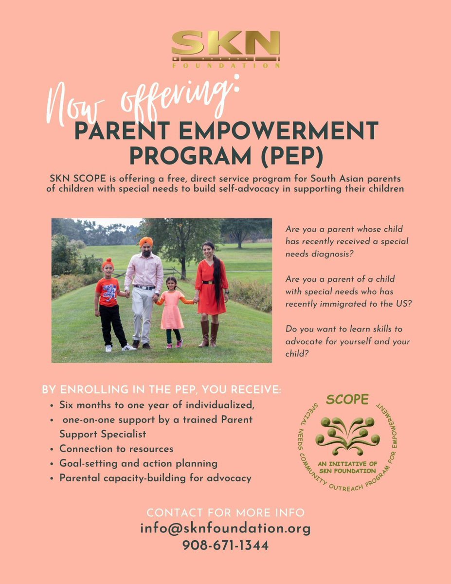SKNFoundation (@foundationskn) on Twitter photo Special needs Community Outreach Program for Empowerment (SCOPE) is offering a Parent Empowerment Program. A free, direct service for families who have newly diagnosed children or are new to the US. Reach out to Ashwini Shenoy Parent Support Specialist pep@sknfoundation.org Special needs Community Outreach Program for Empowerment (SCOPE) is offering a Parent Empowerment Program. A free, direct service for families who have newly diagnosed children or are new to the US. Reach out to Ashwini Shenoy Parent Support Specialist pep@sknfoundation.org