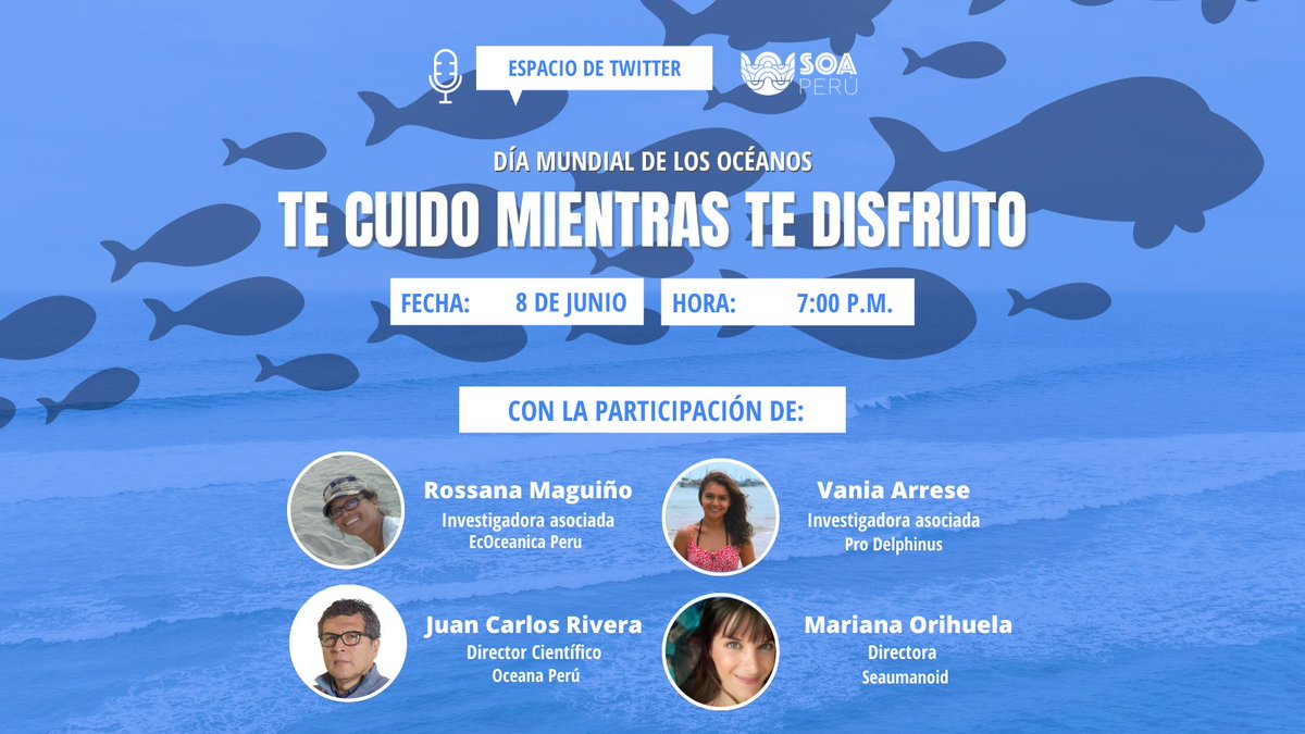 🌊| #DiaMundialDeLosOceanos 

"Te Cuido mientras Te Disfruto" será un espacio que compartiremos con @ecOceanica, <a href="/Oceana_Peru/">Oceana Perú</a> , <a href="/Prodelphinus/">Prodelphinus</a> y <a href="/seaumanoid/">Seaumanoid</a> para conversar sobre las problemáticas que atraviesa nuestro mar. 

⏰Los esperamos mañana a las 7:00 p.m en nuestro perfil.