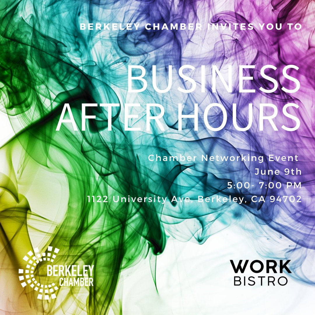 weBerkeley's tweet image. Join us this Thursday from 5-7PM for a fun Business After Hours @workbistro  a fun night of all play and no work... Alright, maybe a little work. This event is indoors and we are strongly encouraging everyone to mask up, and please don't come if you are feeling sick.