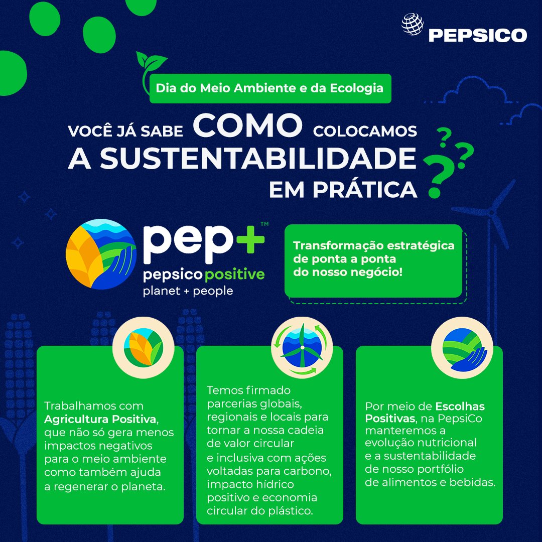 PepsiCoBrasil's tweet photo. Nessa semana comemoramos o #DiaDoMeioAmbiente e #DiaDaEcologia e temos a sustentabilidade no centro do nosso negócio! Isso acontece por meio de #PepsiCoPositive, em que criamos crescimento e valor ao mesmo tempo em que inspiramos mudanças positivas: https://t.co/zEA8sLWoyv 🌎 https://t.co/wmVdu1v4WM