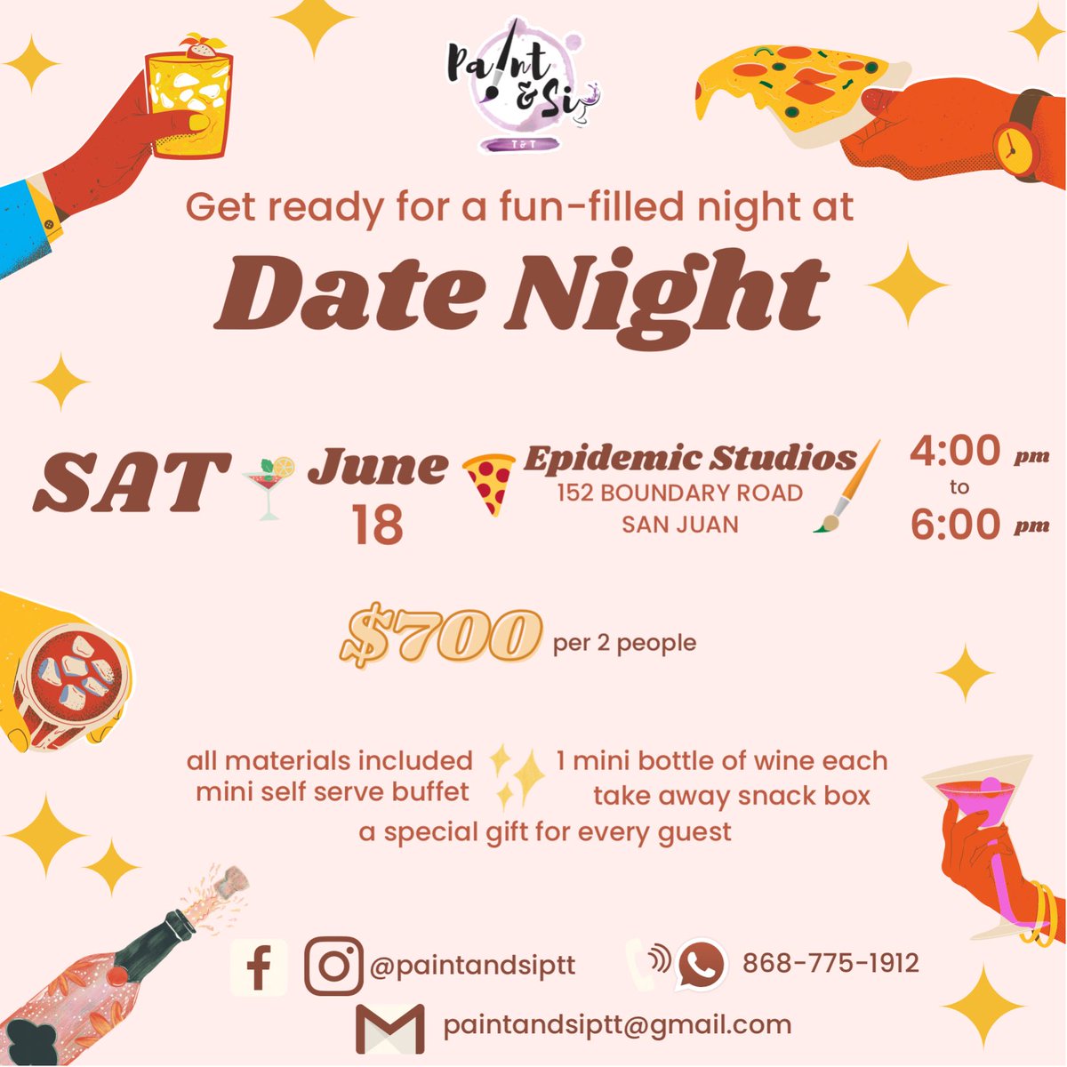 paintandsiptt's tweet photo. Come to our next date night 👫

Call or message us on WhatsApp only to book your spots 📱

#paintandsip #trinidad #paintandsiptt https://t.co/oVJJXp1r8F