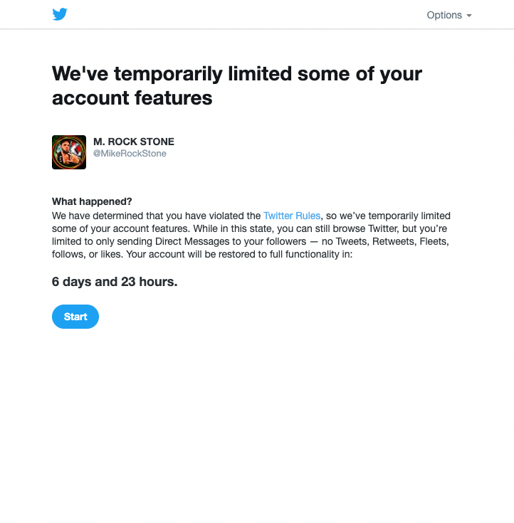 MikeRockStone1's tweet photo. @r_e_n_e_e_l_y_n you probably didn't see my reply to your tweet because it earned me a 7 day ban. 

I guess that means we're #overthetarget. So be it. https://t.co/jmxH6fIAqU