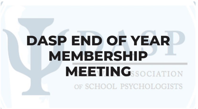 dasponline's tweet photo. 🚨 Attention, DASP members!🚨

We hope you can join us tomorrow evening, June 8, at 5:30 for an end-of-the-year DASP Membership Meeting. Check your email for the ZOOM link!

See you there! 👋 https://t.co/oRHZrFz0NY
