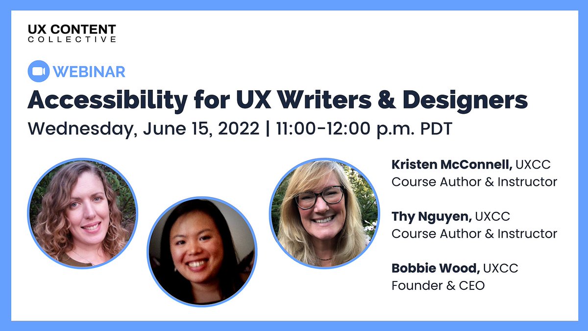 TheUXCC's tweet photo. What is accessible content design? What makes products usable for all? Join our upcoming webinar to get a preview of our new course and get answers to your Qs!

Can’t make it? Register anyway and we’ll send you the recording: https://t.co/woevJ0UlYx https://t.co/VbJOMzIBOS