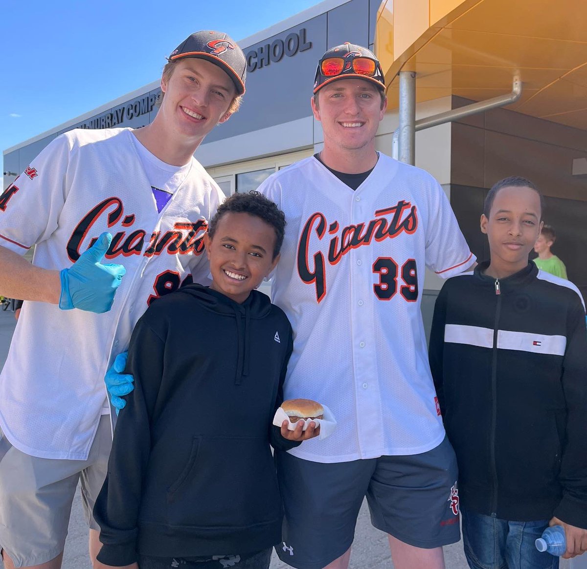 The_ELLTeacher's tweet image. Thanks again @FMMGIANTS for #servinglunch @CompMinerTweets #NewComers enjoyed their 1st #BBQ ever in Canada 🇨🇦 #community #YMM @RMWoodBuffalo @FMPSD @LindaMywaart @jjvelvet @annaleeskinner #MinersPride 💛🖤 #RoleModels #Sports #Baseball #SoGrateful @mca4wb