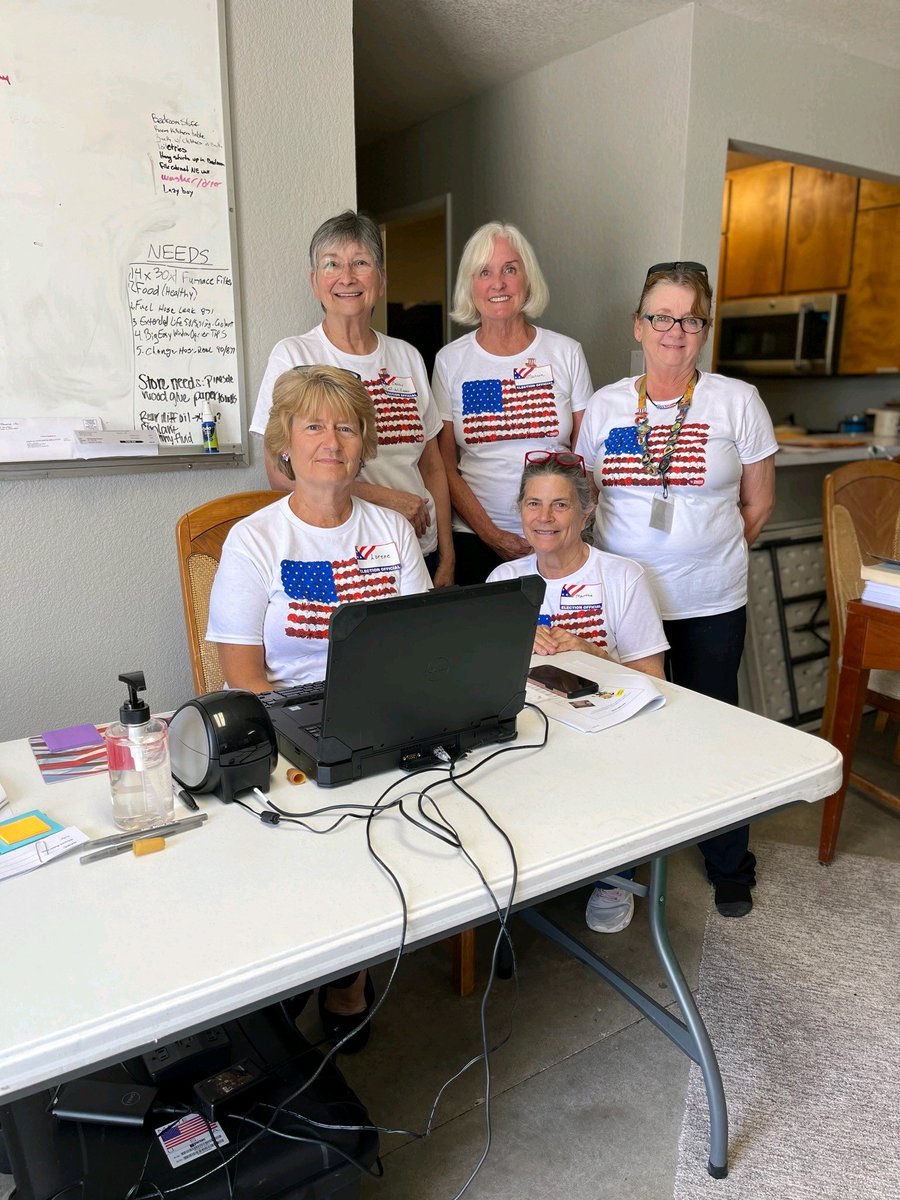 suttervote's tweet image. Happy team of poll workers at East NicolasFire Department ready to help voters! And looking very patriotic too!!