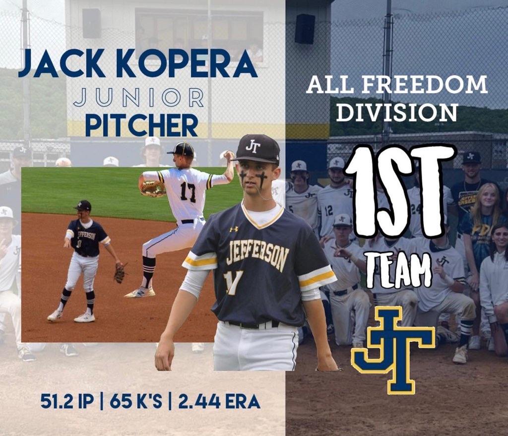 Jeffersonbaseba's tweet image. Congrats to Jason Taylor, Jack Kopera, and Nate Do on receiving 1st team all freedom divison! Well deserved!