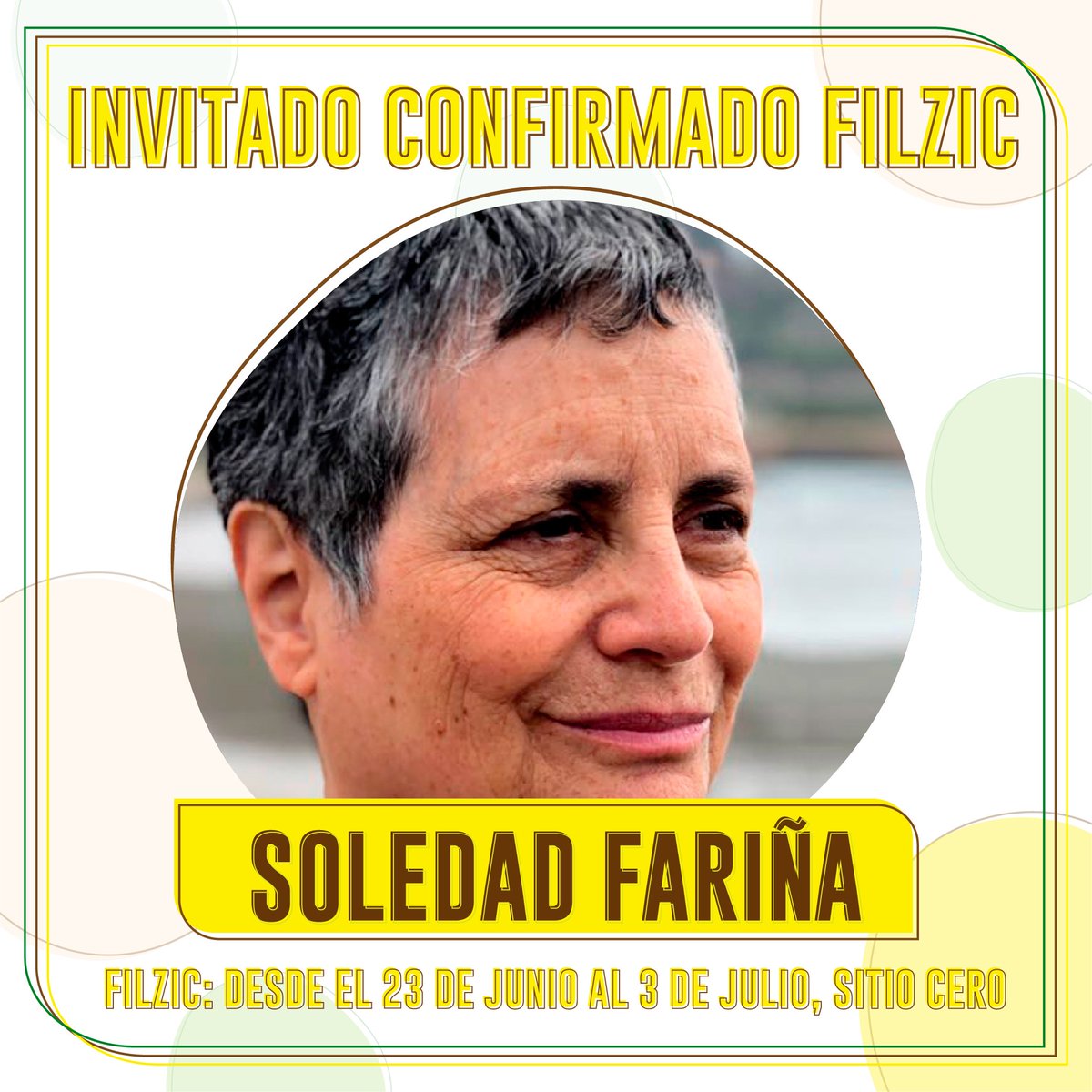 📚 La poeta y ensayista antofagastina es otra de las figuras confirmadas para #Filzic2022.

Con su obra traducida al inglés, francés, italiano y catalán, #SoledadFariña arribará a la Feria del Libro el sábado 2 de julio.

💻Pronto visita filzic.cl
#Antofagasta