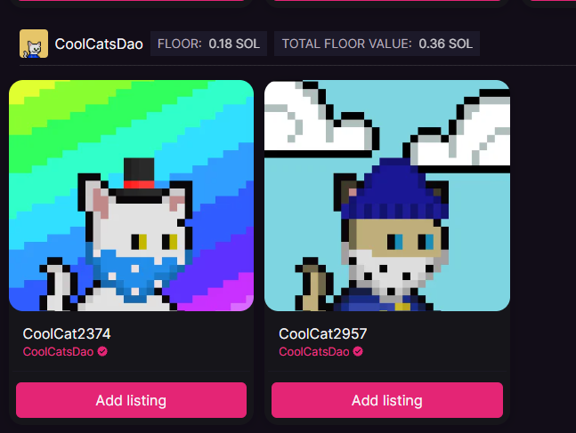 S0LSweeper's tweet photo. @TheCoolCatsDao bought 2 coolcatdaos

#NFTs https://t.co/A42cJaAPgh