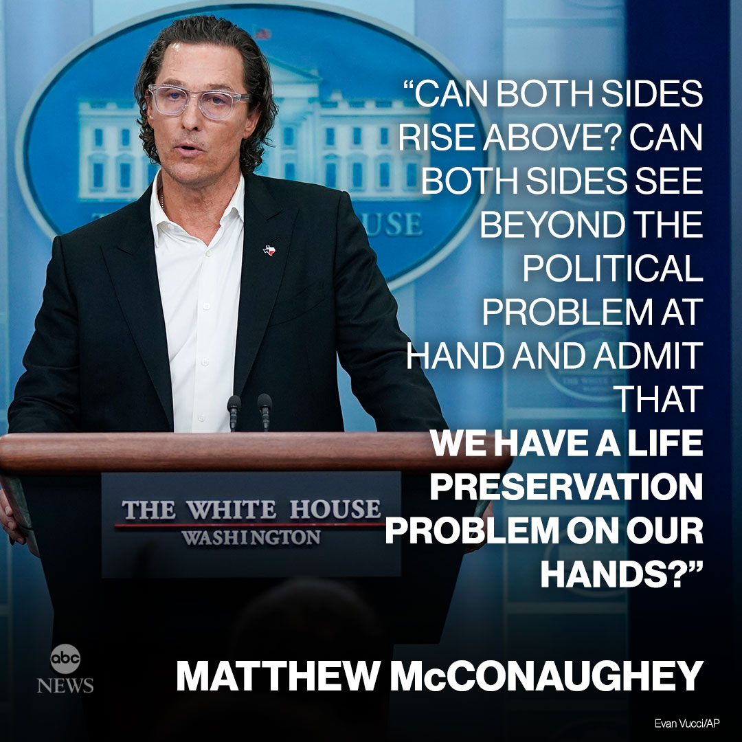 Matthew McConaughey, a native of Uvalde, Texas, made a passionate plea for gun reform at Tuesday's White House press briefing. abcn.ws/3NwWidL