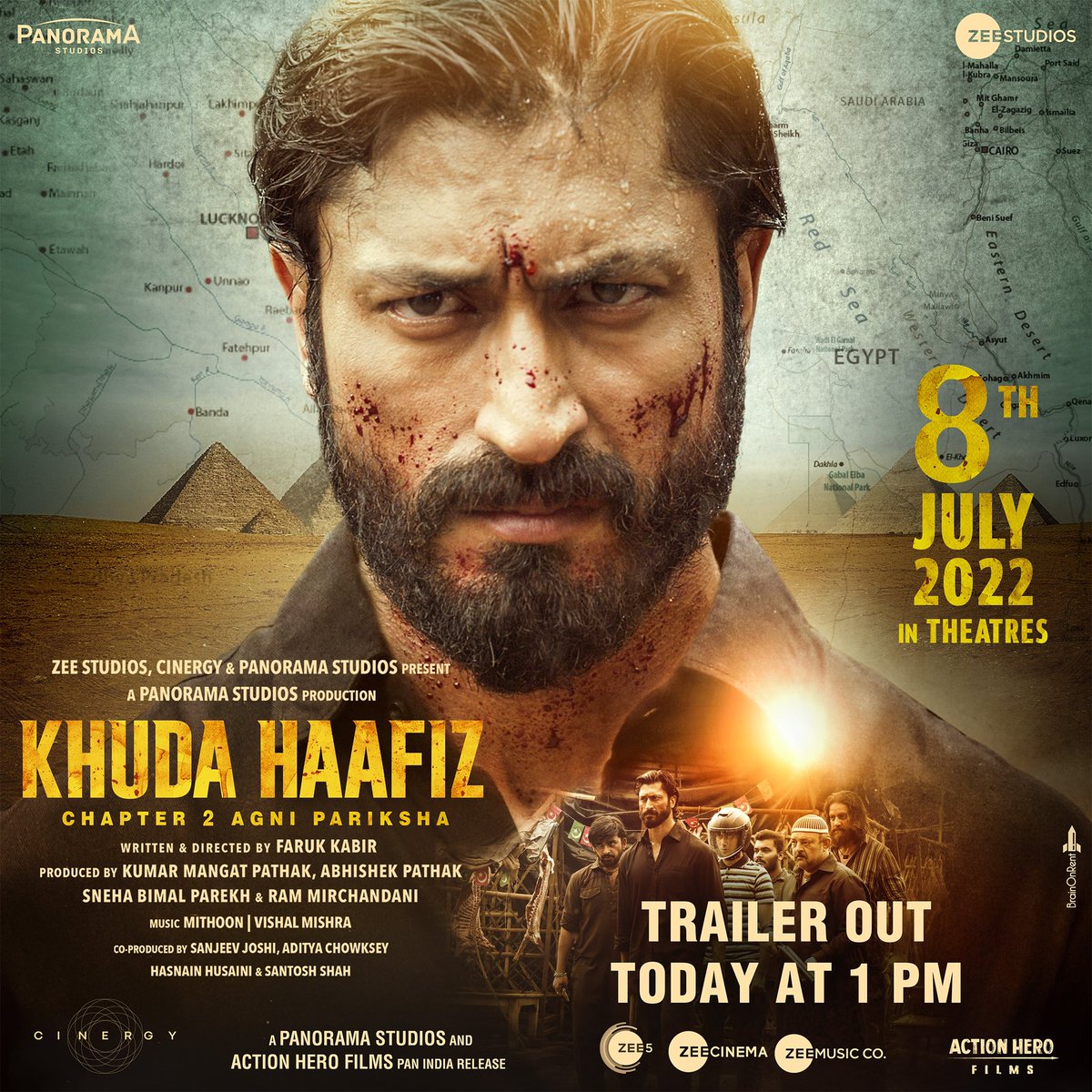 The wait is almost over🔥 #KhudaHaafizChapter2AgniPariksha 
In Cinemas on 08 July 2022
Trailer OUT today 1 PM

@VidyutJammwal @faruk_kabir @KumarMangat @AbhishekPathakk #SnehaBimalParekh @ram_Cinergy #Cinergy @ZeeStudios_ @PanoramaMovies #SanjeevJoshi @AChowksey @hasnain_husaini