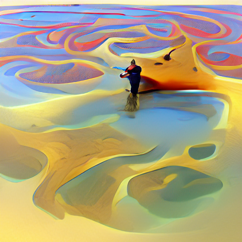 O_T_Human's tweet photo. Warm colors picture of a math teacher in a sandbar (#GA93) #art #artist #artwork #nft #nfts #nftcollector https://t.co/cEu3WvDywD