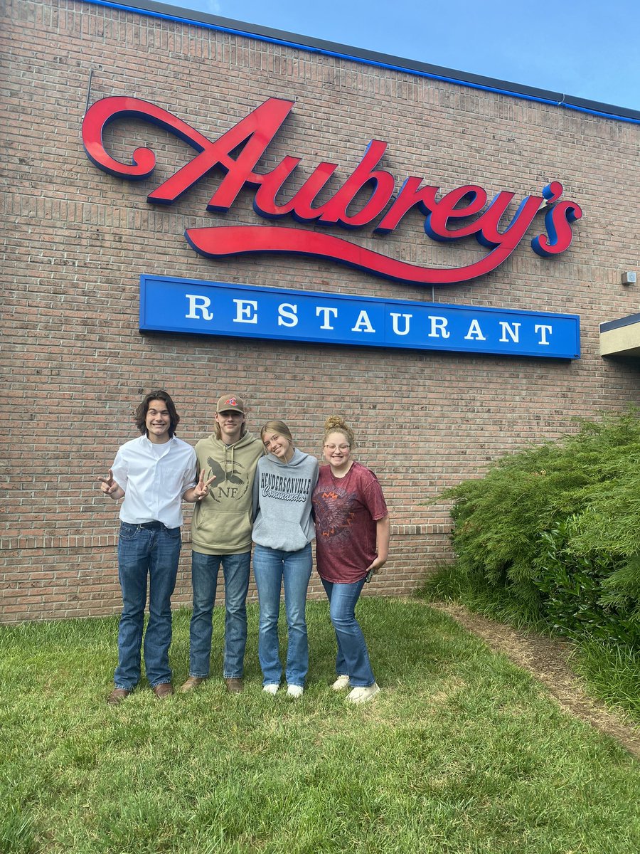 Look at these buttfaces! 🍖 The HHS FFA Meats Judging team🥩 represented Sumner County 4H at the state contest today in Knoxville. Finishing 8th in the state was good enough for the traditional stop at Aubrey’s Steakhouse! Congratulations!
