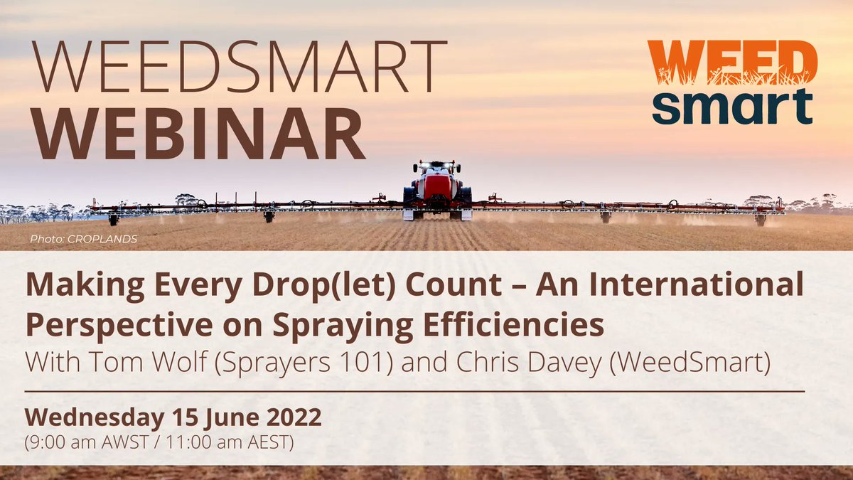 WeedSmartAU's tweet photo. Make every drop(let) count!

In our upcoming webinar, WeedSmart's @CropDoctor54 and spray tech expert @nozzle_guy will discuss efficient and effective spray application 💧

They'll cover nozzle choice, water quality, droplet size &amp; more.

Register ➡️ https://t.co/ZjkbVZP0b2 https://t.co/lD6lbOXkqj