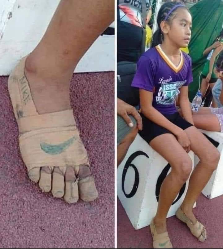 Whoa! Wait until u read this...😭
Rhea Bullos (age 11) couldn't afford running shoes to compete at a local inter-school athletics meet.
She covered her feet with tape nd drew a Nike symbol on them. She went on to win three gold medals (400m, 800m and 1500m). ❤