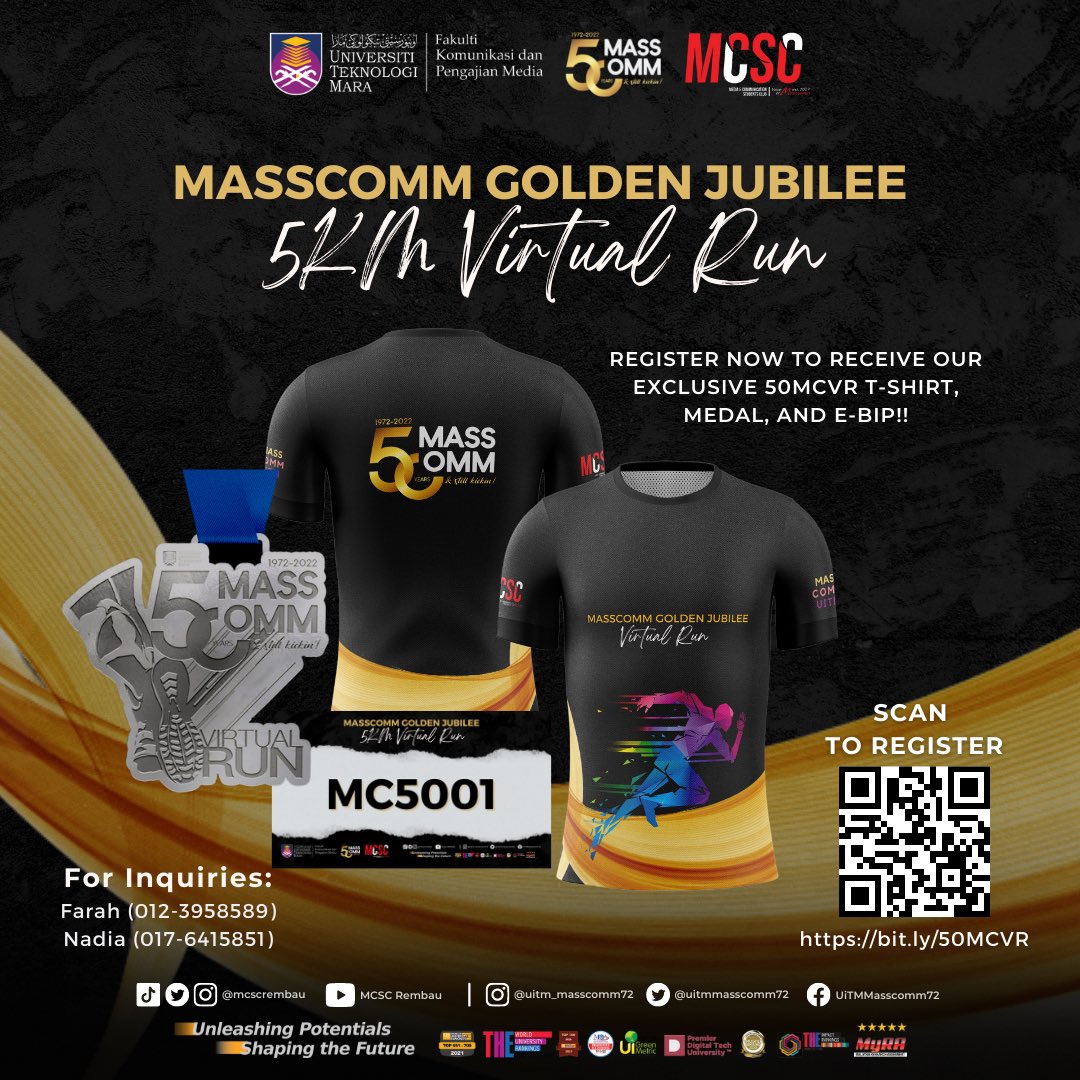 McscZtau's tweet photo. MASSCOMM GOLDEN JUBILEE 5KM VIRTUAL RUN

MassComm's 50th Anniversary is coming in 2022! 🎉

We're encouraging everyone to participate in a virtual run to commemorate MassComm's 50th anniversary, which will be hosted virtually. https://t.co/9Iyz9W9ZKv