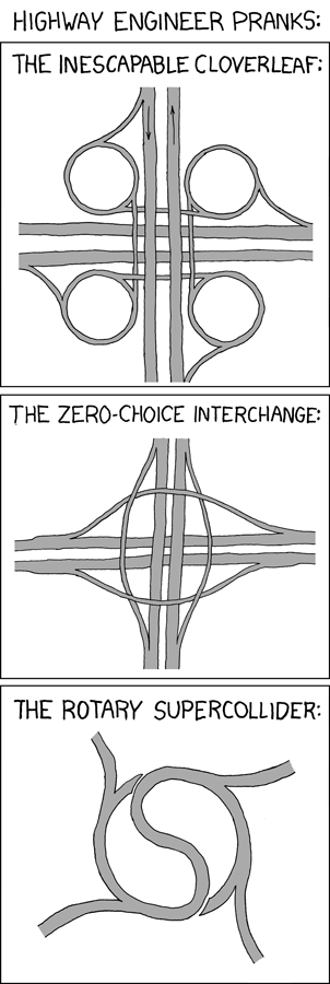 FreyrDev_'s tweet photo. @xkcd The programmers are clearly trying to outdo the highway engineers at all those pranks they pulled with impossible interchanges. https://t.co/Hif8ui6LsQ