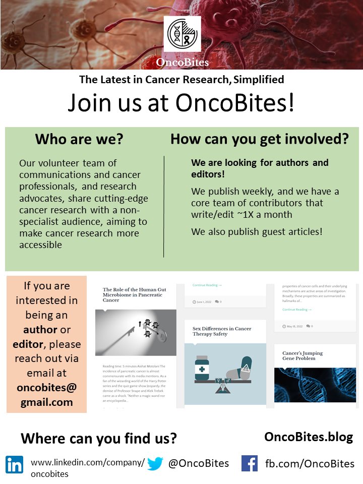 OncoBites's tweet image. OncoBites is looking for authors and editors for the rest of 2022. Please email us at OncoBites@gmail.com if you are interested in contributing!