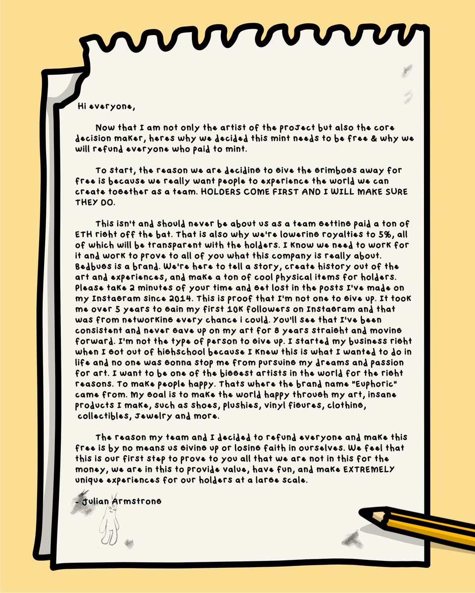 a letter from the artist, julian armstrong, to the community 👁👁👁

free mint is now live at bedbugsnft.com