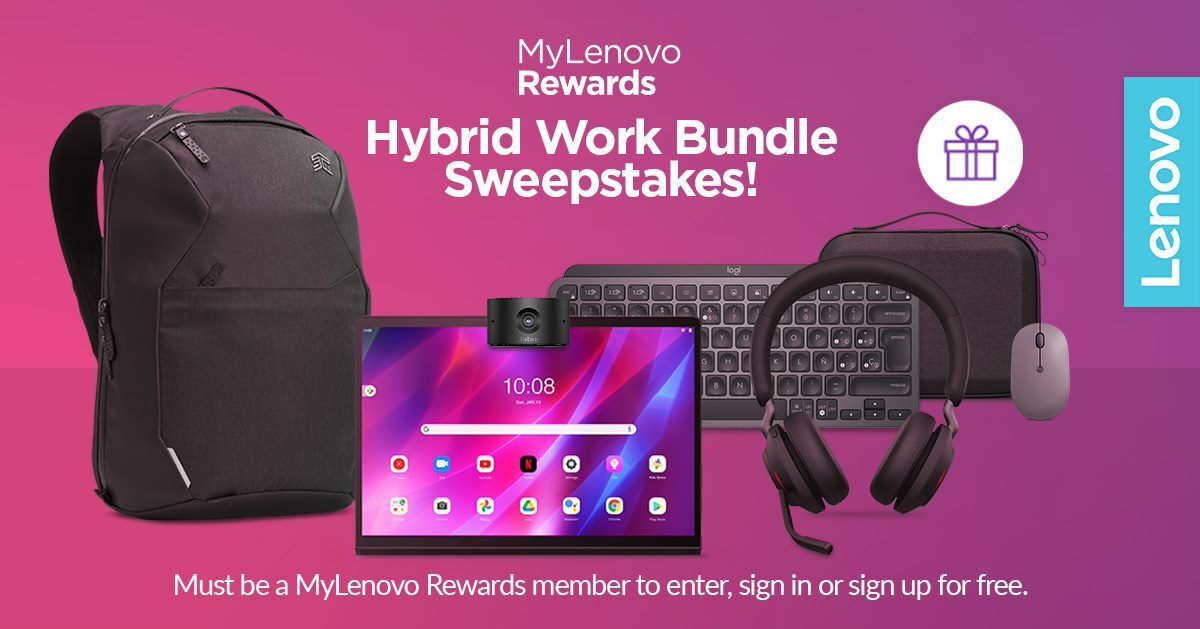 Head to your MyLenovo Rewards dashboard for a chance to win some tech from brands like @Jabra_US, @stmgoods, and @Logitech that are great for hybrid work! Enter to win here: lnv.gy/3moPd2Z