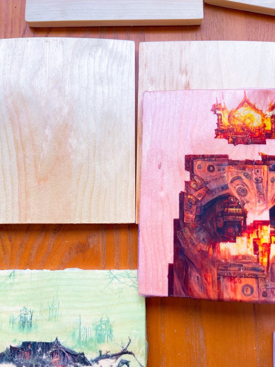 Starting on a set of 8 custom NFT wood transfers (And they’re all sick <a href="/ainightbirds/">AI Nightbirds</a> 🦉 💯)

Thank you for your support <a href="/EmikxOne/">0xEMIK.eth👁🖤🥚</a>!