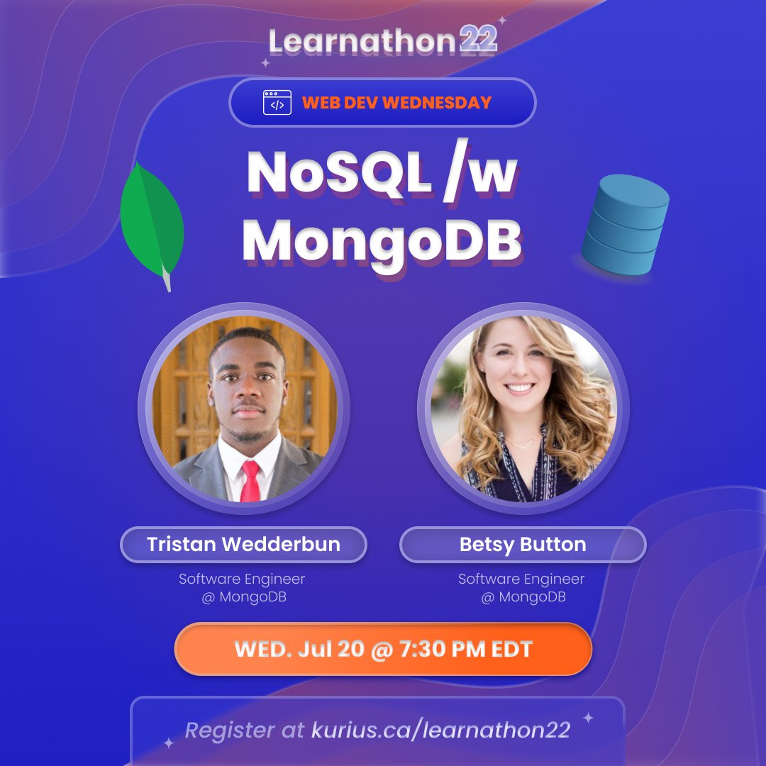kuriusmtl's tweet photo. What is the advantage of NoSQL compared to SQL databases?💭

👉 Join us on Monday, July 18th to learn the basics of 🍃MongoDB and how you can use it to power your dynamic web applications! 🚀 

🗣Tristan Wedderbun and Betsy Button, both Software Engineers @ MongoDB 👀 https://t.co/RtnH3hLd1v