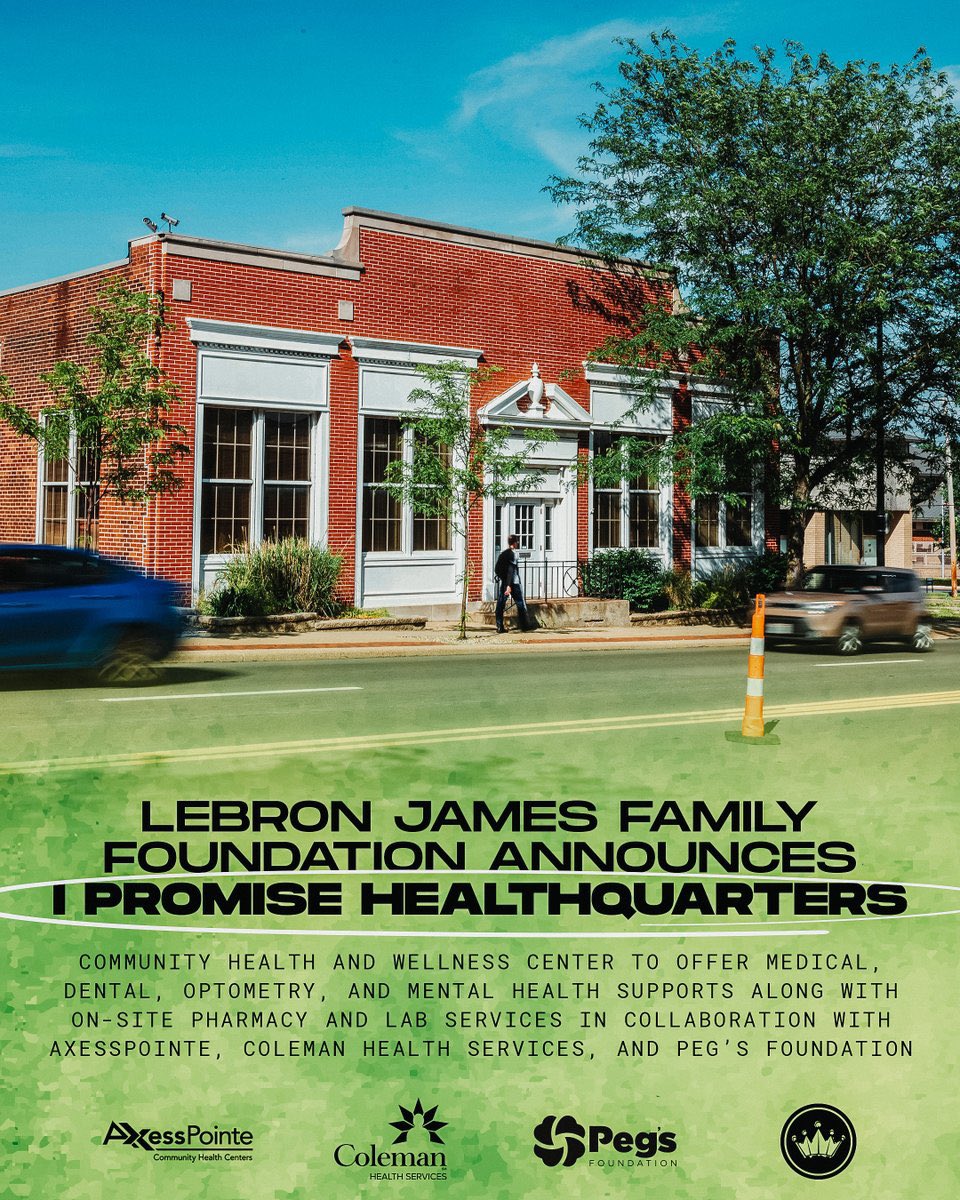 The LeBron James Family Foundation
revealed plans for a brand new community care center, “I Promise HealthQuarters”

@KingJames says It will be near the “I Promise District” which offers affordable housing, medical, dental, eye care, along with a lower-cost pharmacy