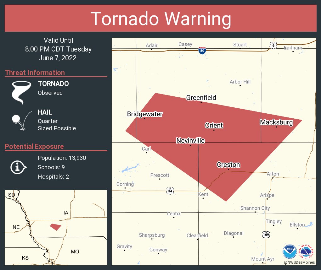 NWS Tornado on Twitter "Tornado Warning including Creston IA
