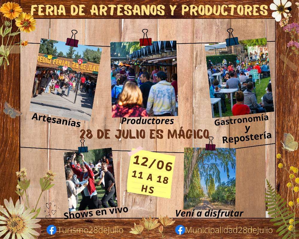 andreemuller's tweet photo. Este DOMINGO la cita es en #28DeJulio. A partir de las 11:00 horas, abre FERIA DE PRODUCTORES Y ARTESANOS.
Todos a preparar el mate 🧉, el abrigo 🧤🧣,la reposera y también las ganas de disfrutar y de bailar unas chacareras 💃🕺.

¿Quién viene? Los esperamos 😊‼️ https://t.co/EX5KrjVxzX