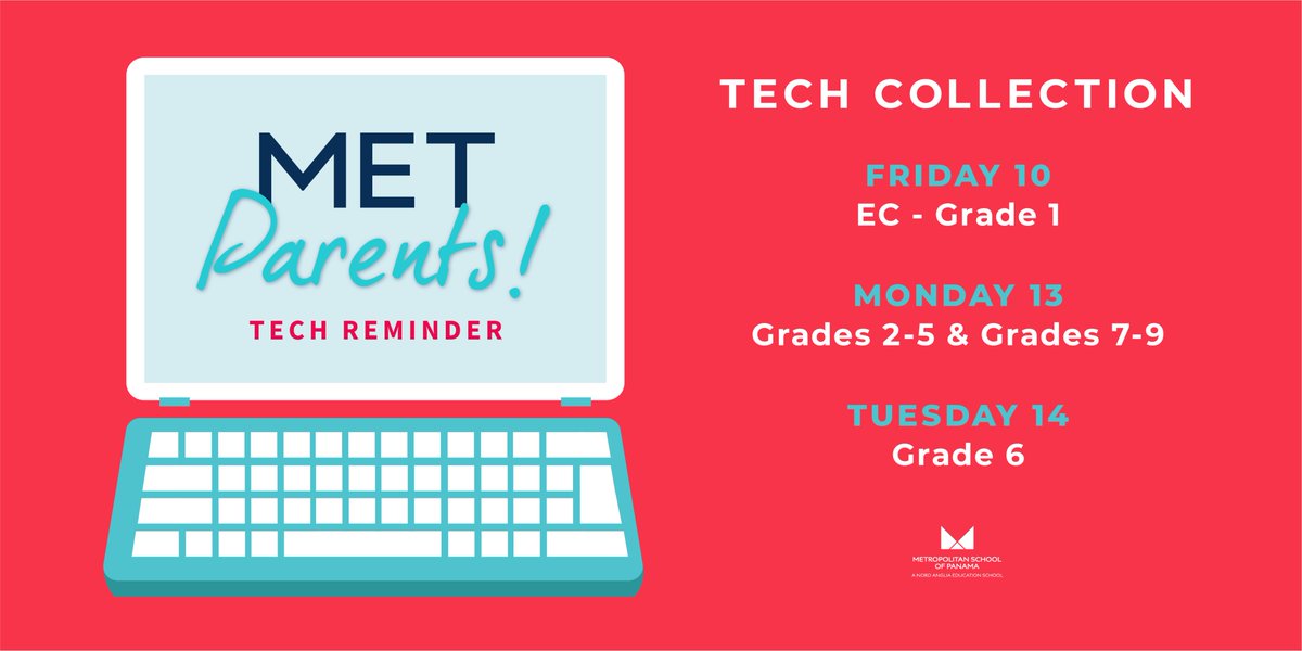 METSchoolPanama's tweet image. Attention #METparents!💻
Just a reminder that we will begin collecting devices starting this Friday, June 10. Stay tuned to your emails as we will be sharing important information regarding the return of your children’s devices for necessary updates.
#TechTuesday